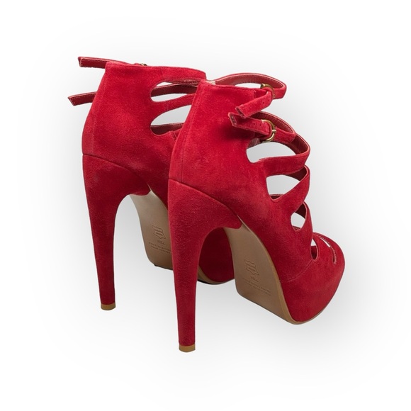 Leon Max 𖣴 Link Suede Platform Gladiator Stilettos Heels 𖣴 Fire Engine Red 𖣴 SJP - Picture 3 of 16